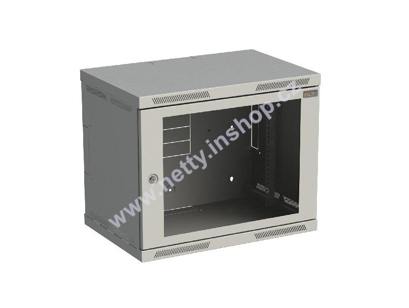 Rozvaděč nástěnný nýtovaný SENSA 9U 400mm, dveře sklo, RAL 7035