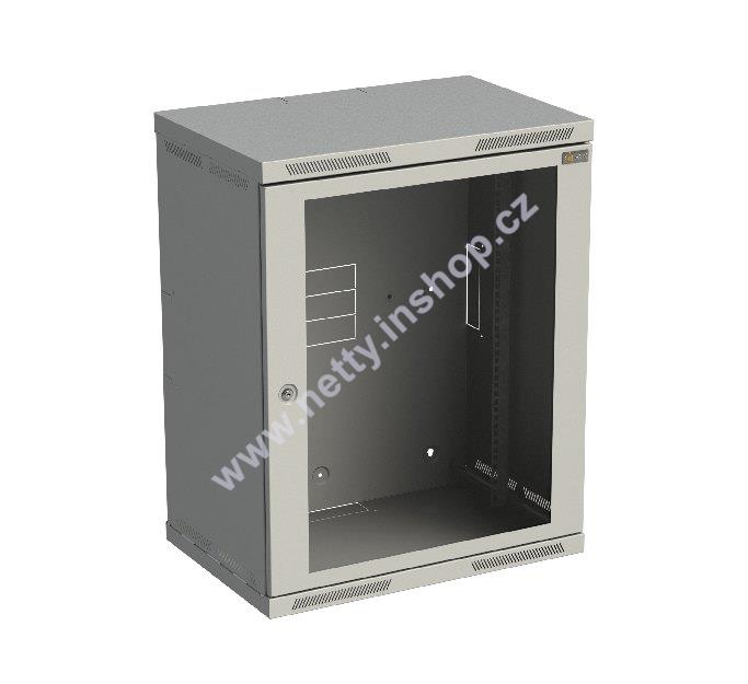 Rozvaděč nástěnný nýtovaný SENSA 15U 400mm, dveře sklo, RAL 7035