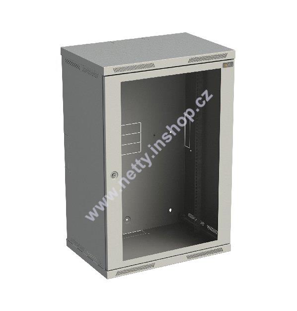 Rozvaděč nástěnný nýtovaný SENSA 18U 400mm, dveře sklo, RAL 7035
