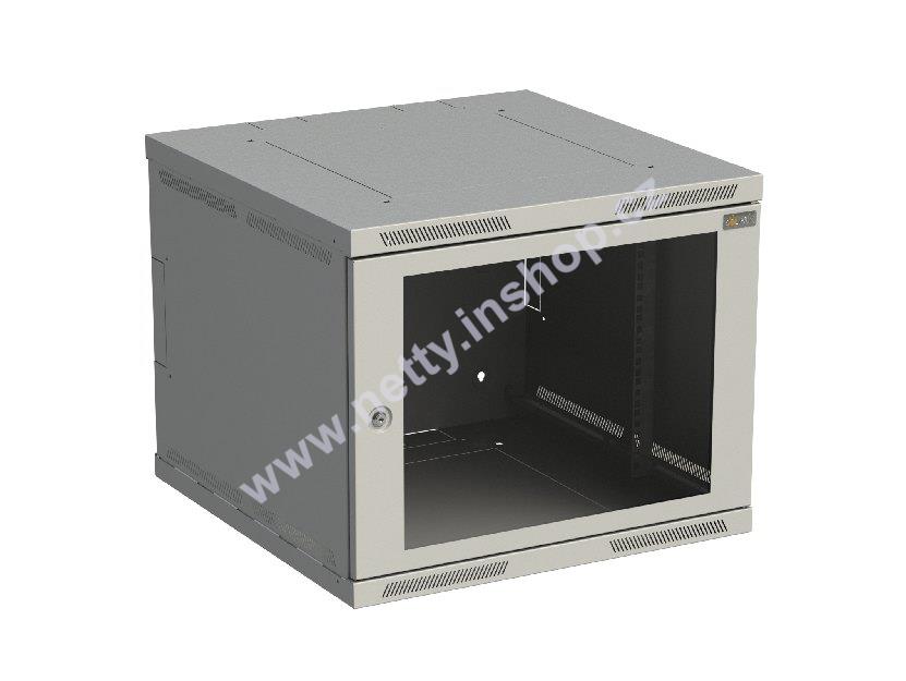 Rozvaděč nástěnný nýtovaný SENSA 9U 600mm, dveře sklo, RAL 7035