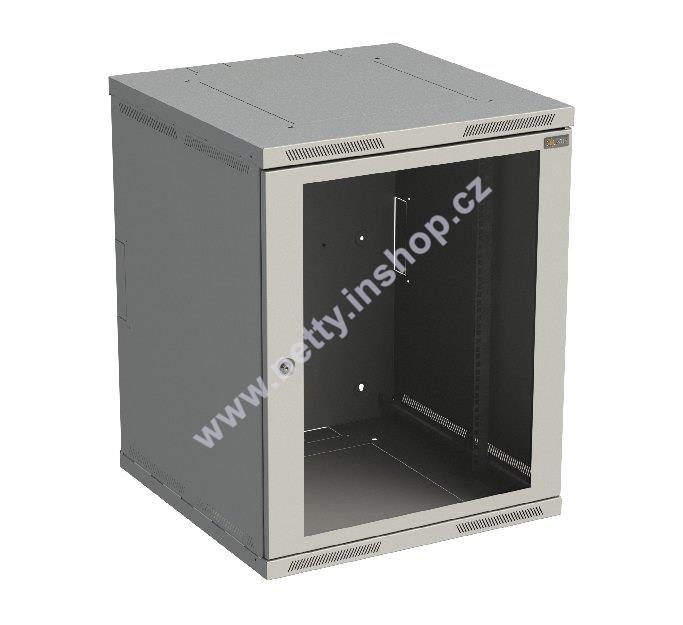 Rozvaděč nástěnný nýtovaný SENSA 15U 600mm, dveře sklo, RAL 7035