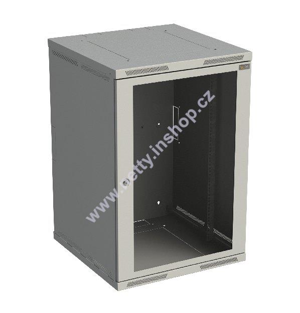 Rozvaděč nástěnný nýtovaný SENSA 18U 600mm, dveře sklo, RAL 7035