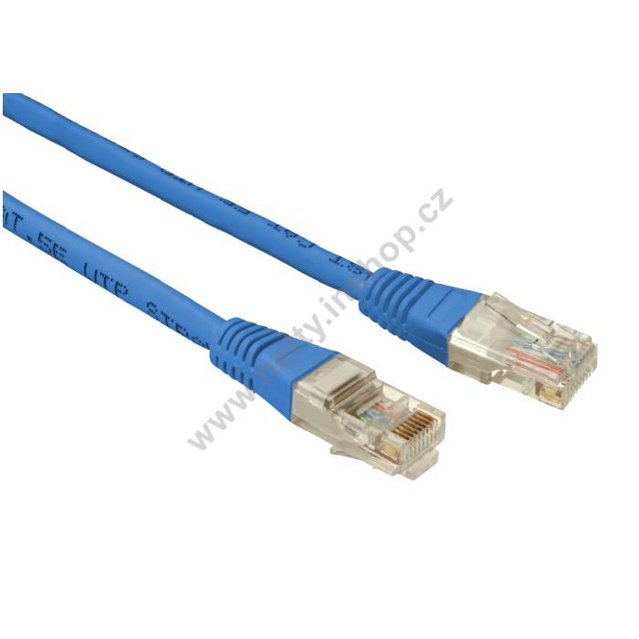 Patch kabel UTP, RJ45/RJ45, Cat5E, litá ochrana, délka 2m, barva modrá