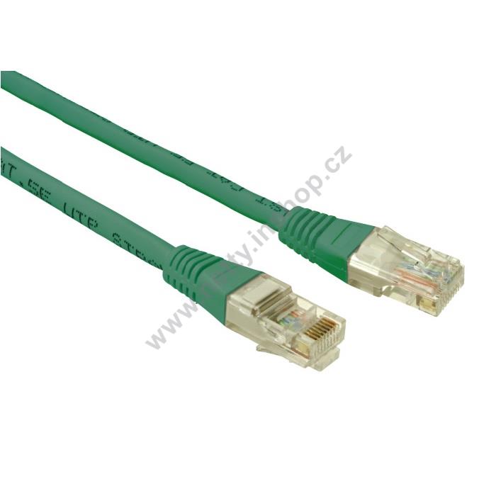 Patch kabel UTP, RJ45/RJ45, Cat5E, litá ochrana, délka 3m, barva zelená