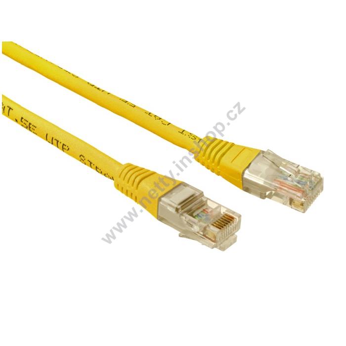 Patch kabel UTP, RJ45/RJ45, Cat5E, litá ochrana, délka 2m, barva žlutá