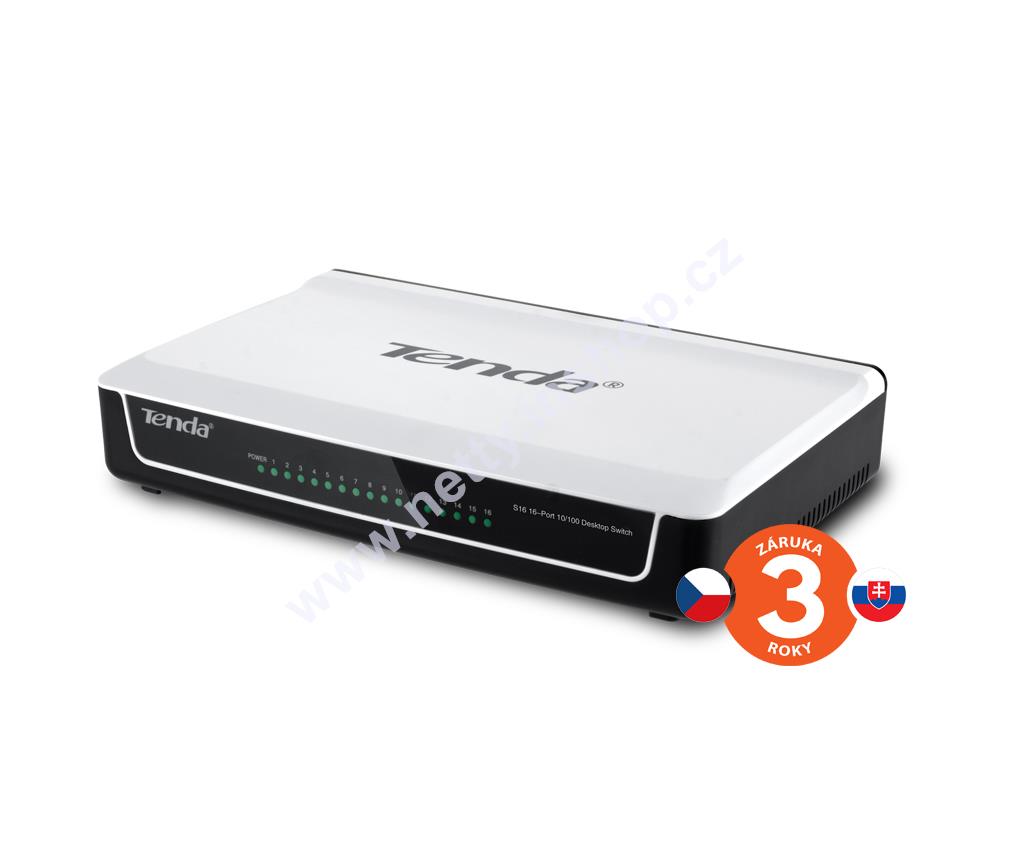Tenda S16 16-Port Fast Ethernet Switch, 10/100 Mb/s, Desktop