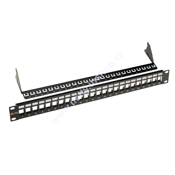 Univerzální modulární neosazený patch panel Solarix 24 portů STP černý 1U