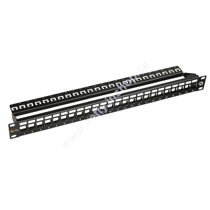 Modulární 10G neosazený patch panel Solarix 24 portů STP černý 1U