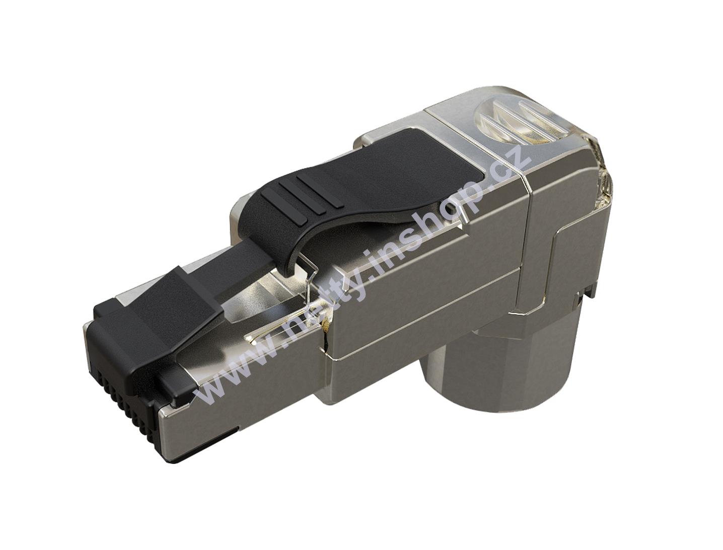 Univerzální úhlový prům. konektor RJ45 CAT5E STP samořezný (drát i lanko)