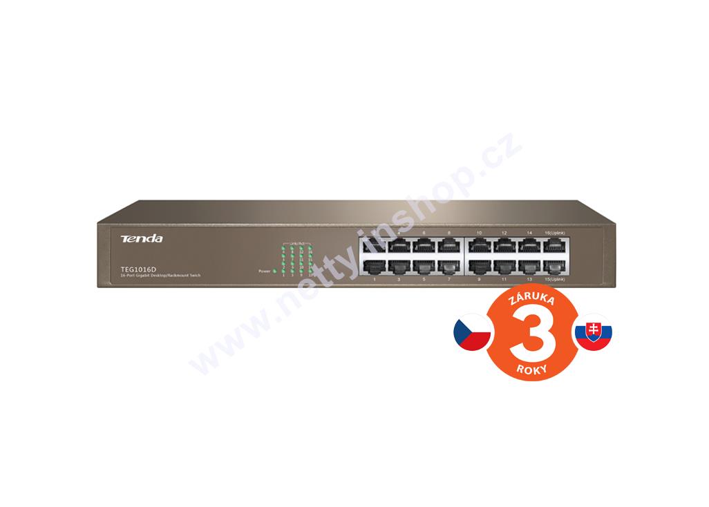 Tenda TEG1016D - 16-port 10/100/1000Mb/s Gigabit Ethernet Switch, Rackmount, Fanless. 