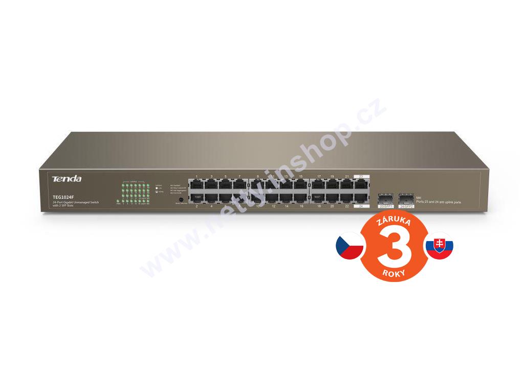 Tenda TEG1024F switch- 22x RJ45 10/100/1000 Mb/s + 2x combo RJ45/SFP 1 Gbps,VLAN, Racmount