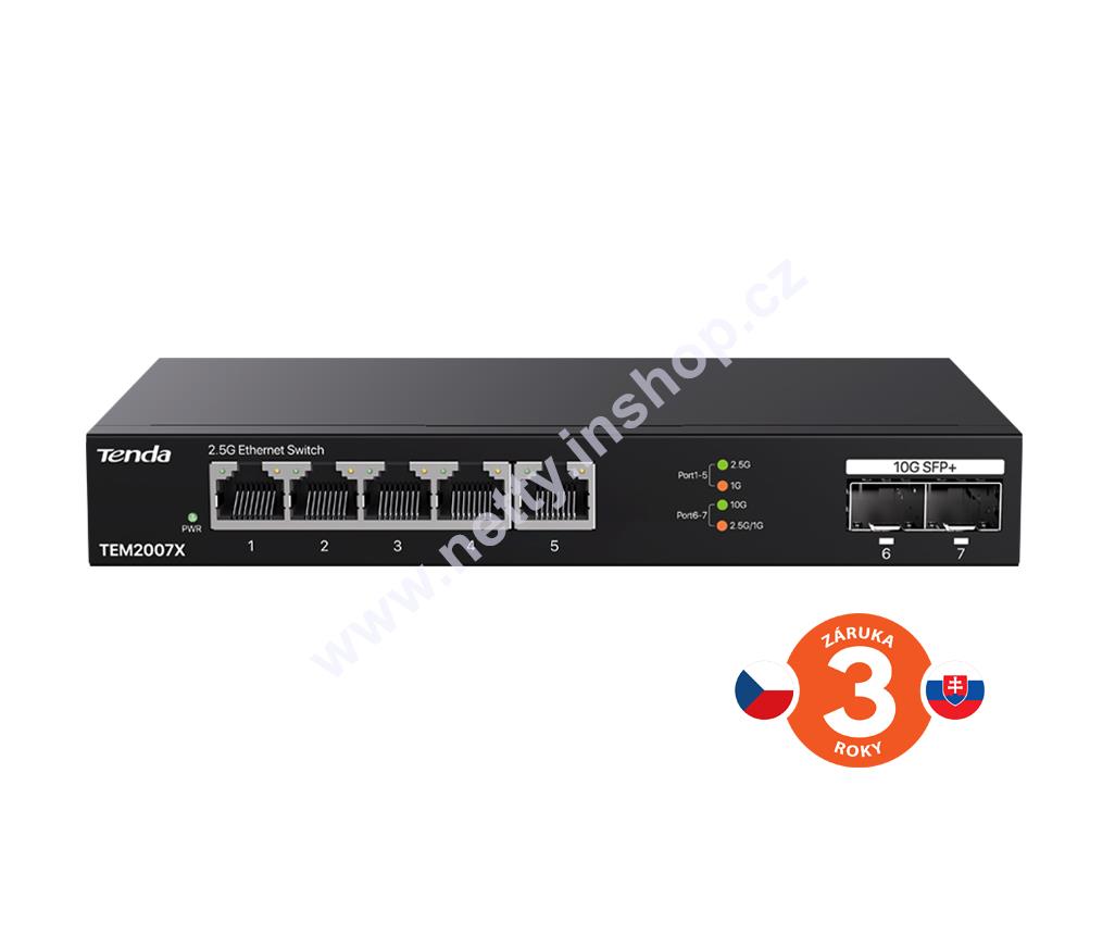 Tenda TEM2007X: 5× RJ45 2.5G + 2× SFP + 10G Multi-Gigabit Switch