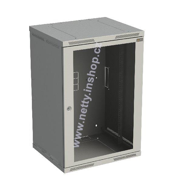 Rozvaděč nástěnný nýtovaný SENSA 18U 500mm, dveře sklo, RAL 7035
