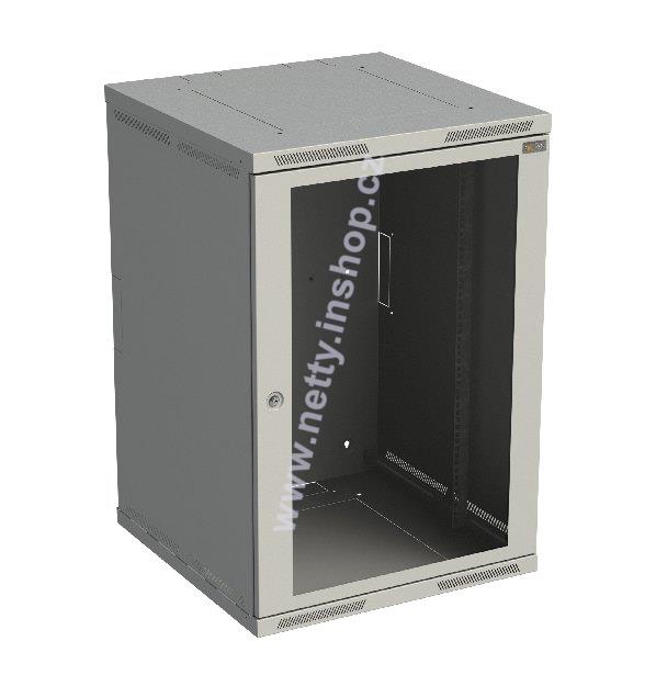 Rozvaděč nástěnný nýtovaný SENSA 18U 600mm, dveře sklo, RAL 7035