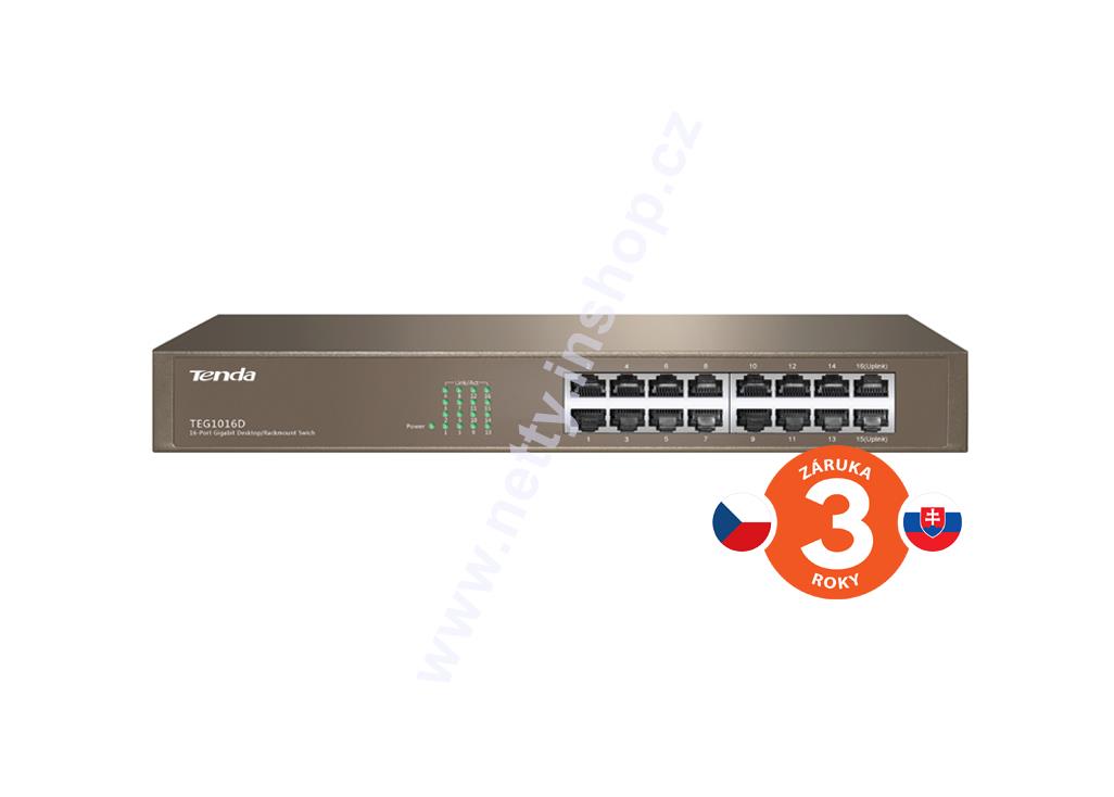 Tenda TEG1016D - 16-port 10/100/1000Mb/s Gigabit Ethernet Switch, Rackmount, Fanless. 