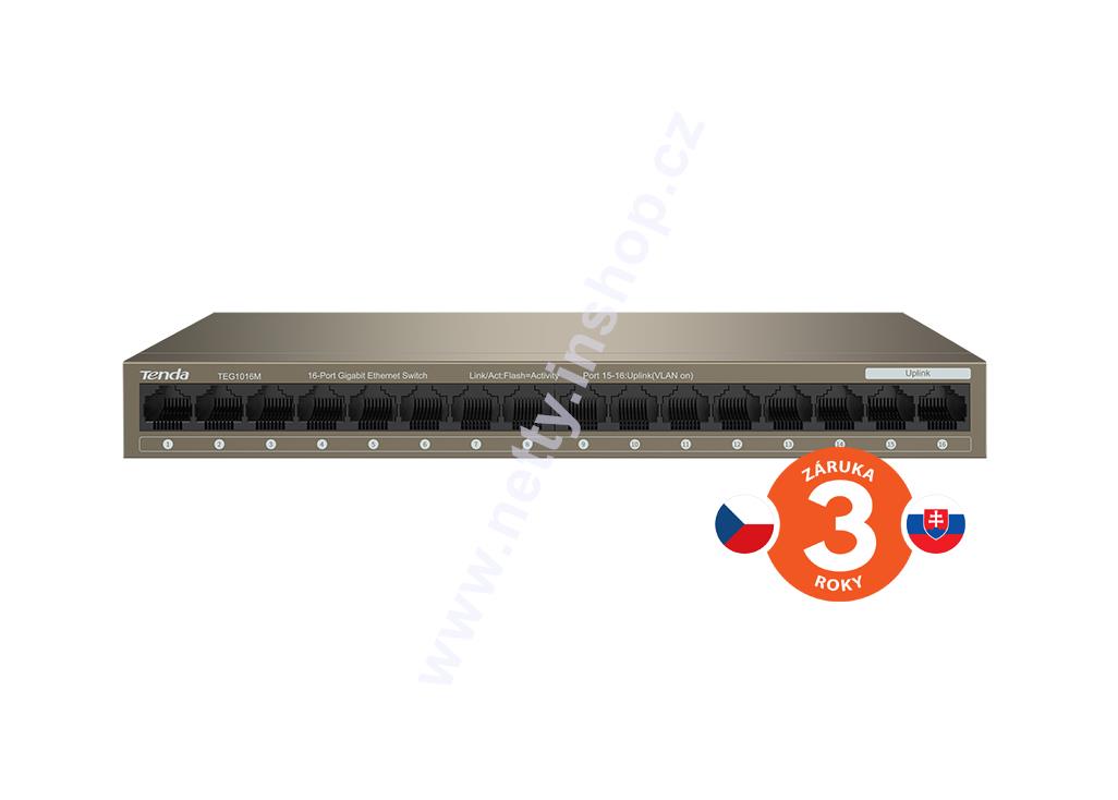 Tenda TEG1016M - 16port 10/100/1000Mb/s Gigabit Ethernet Switch, Fanless, kov.