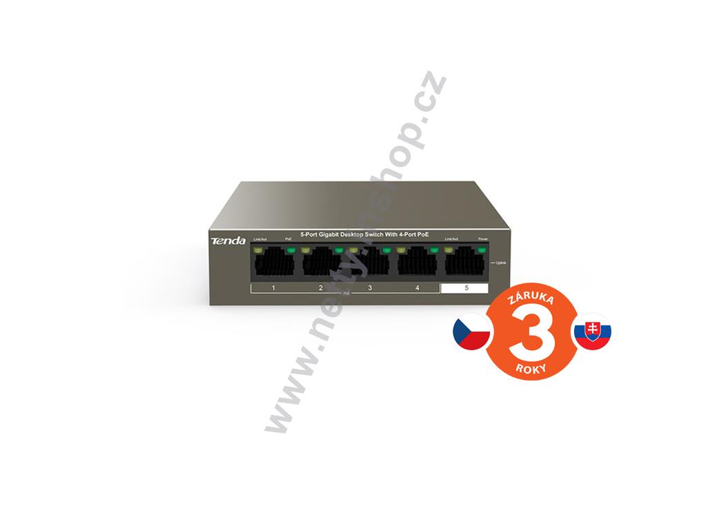 Tenda TEG1105P-4-63W 5xRJ45 Switch s 4xPoE 802.3af/at, 10/100/1000Mbps, celkem 63W,Kov