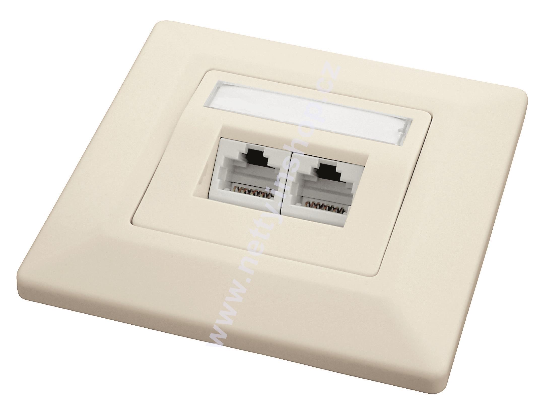 Zásuvka pod omítku SIGNAMAX CAT5E UTP 2xRJ45, barva slonovina (béžová)